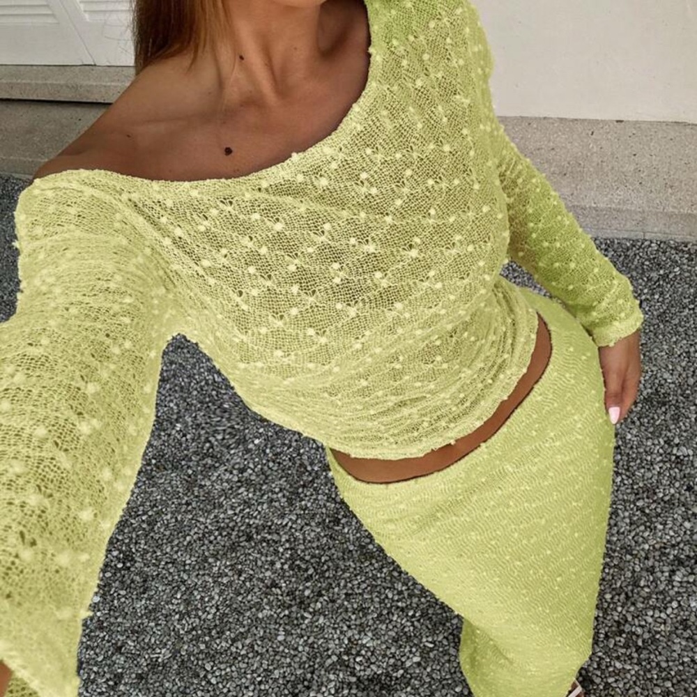 SHEIN Light Green Knit Off-Shoulder Set